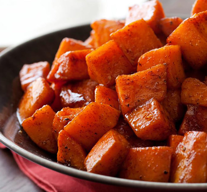 Roasted Sweet Potatoes with Honey & Cinnamon