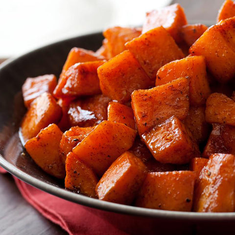 Roasted Sweet Potatoes with Honey & Cinnamon