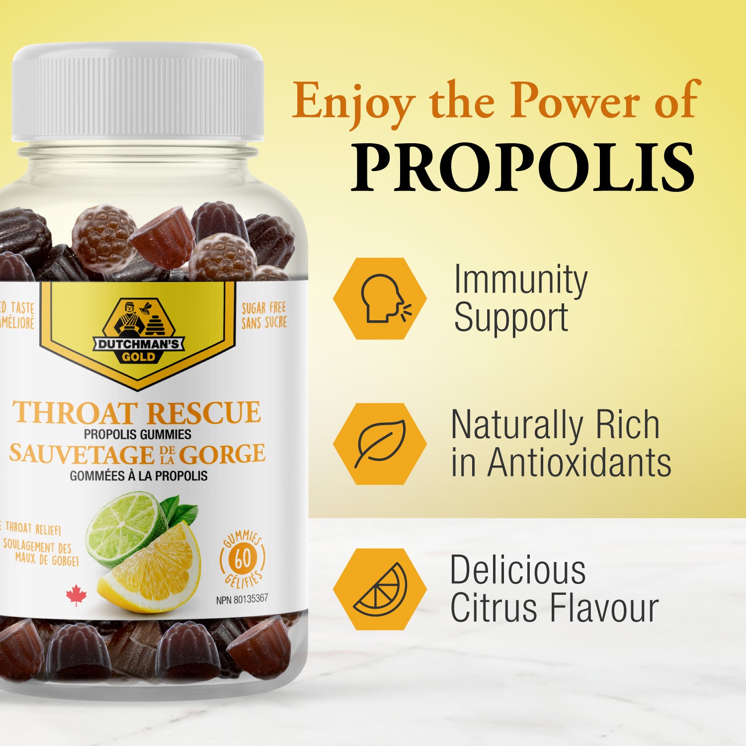THROAT RESCUE Propolis Gummy: 60 count